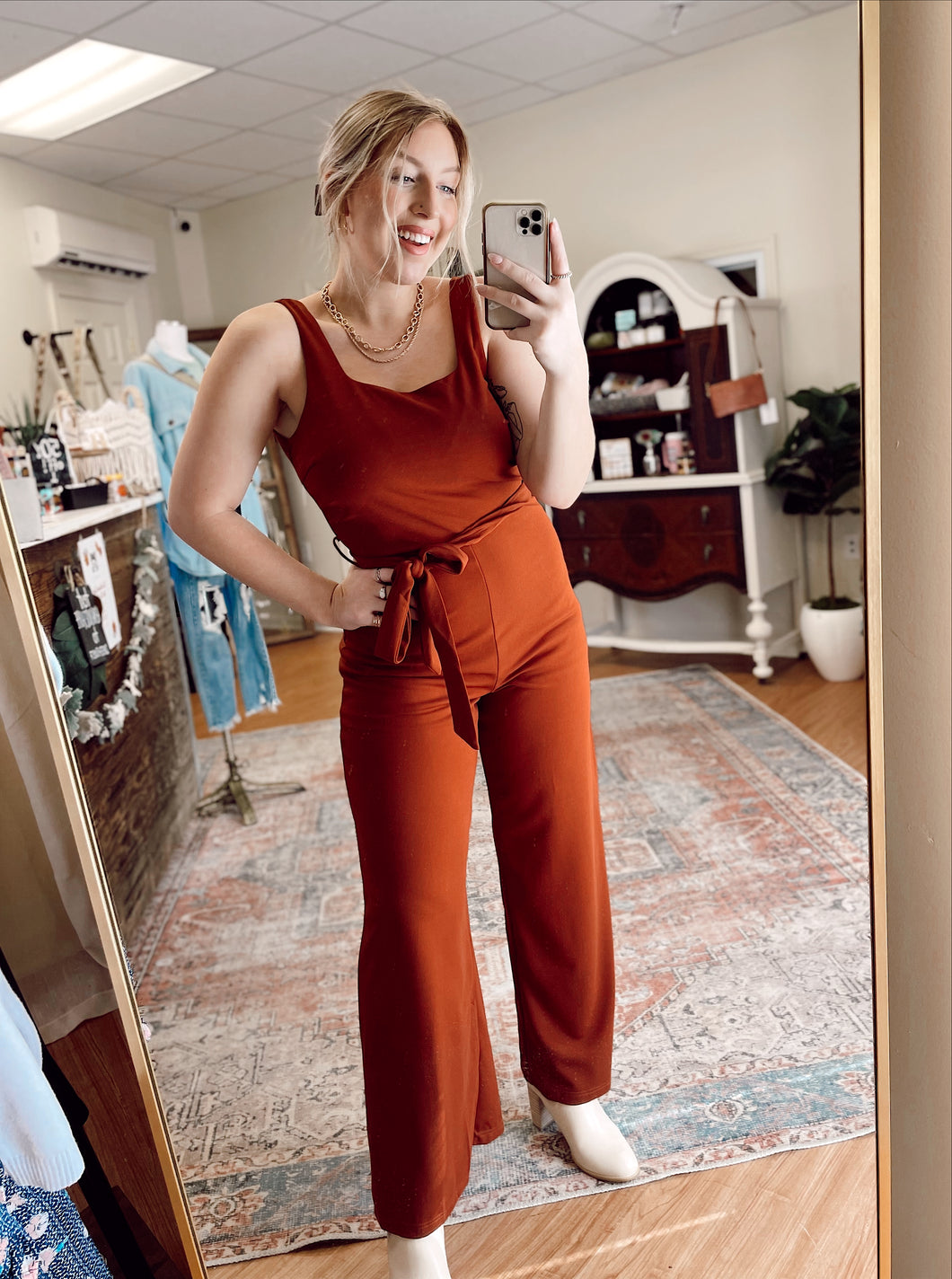 Walk it out jumpsuit in Rust
