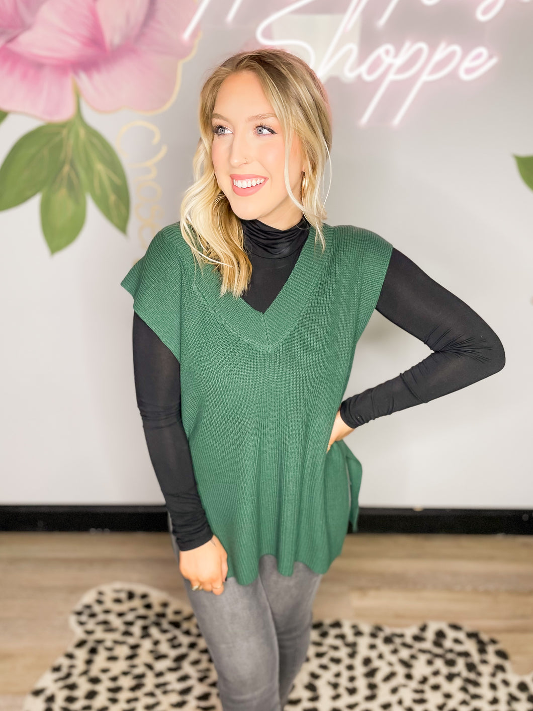 I Want It All Sweater Vest in Hunter Green