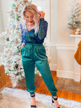 Load image into Gallery viewer, Sleigh Bells Ring Satin Joggers - Green