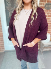Load image into Gallery viewer, Shades of autumn open knit cardigan in plum
