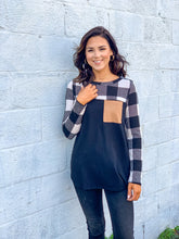 Load image into Gallery viewer, Perfectly Plaid Long Sleeve Top w/ Suede Pocket