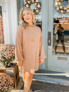 Let's Talk Cozy Sweater Dress - Taupe