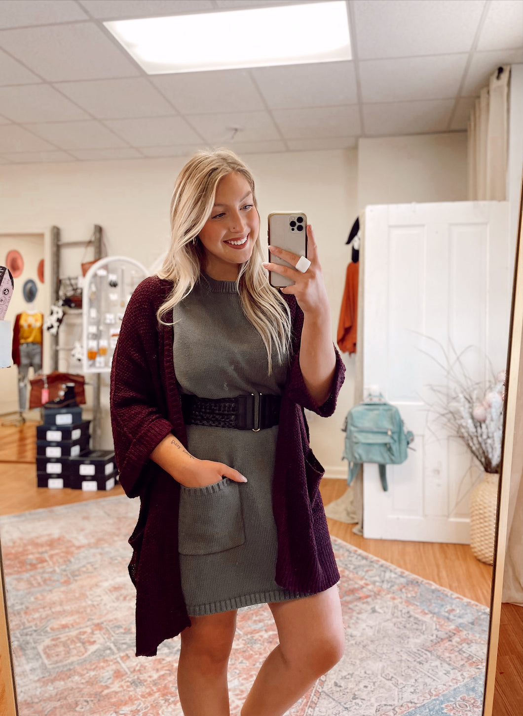 Love at first sight sweater dress in Olive Grey