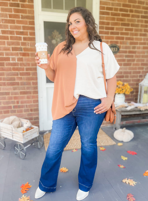 Curvy Lean On Me Two-Toned Top