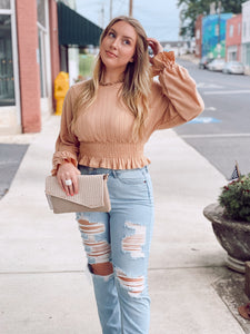 Cinched Waist Knit Top in Taupe