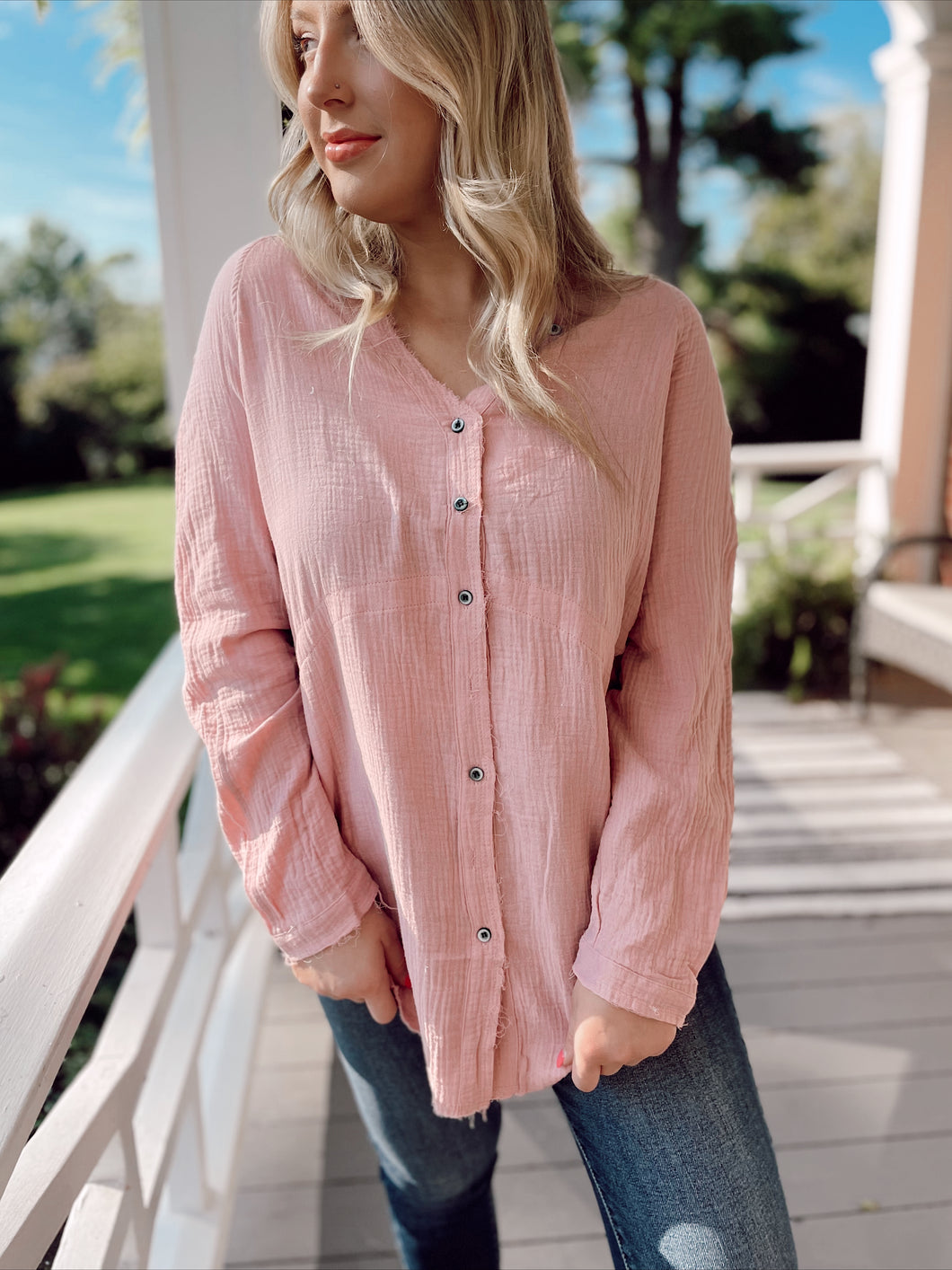 Gauzy Oversized button up shirt in mauve