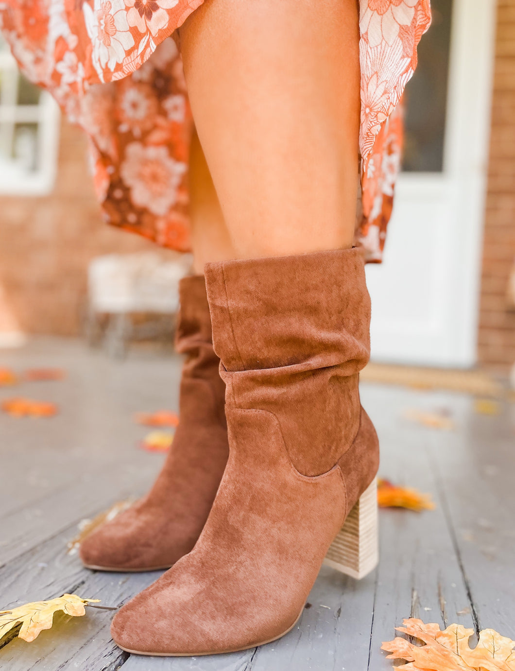 The Darby Slouched Booties in Chestnut