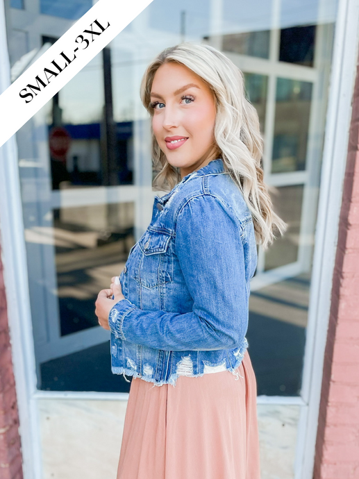 Shirring Sleeve Cropped Denim Jacket