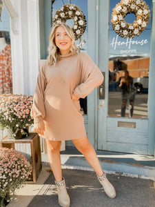 Let's Talk Cozy Sweater Dress - Taupe