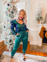 Load image into Gallery viewer, Sleigh Bells Ring Satin Joggers - Green